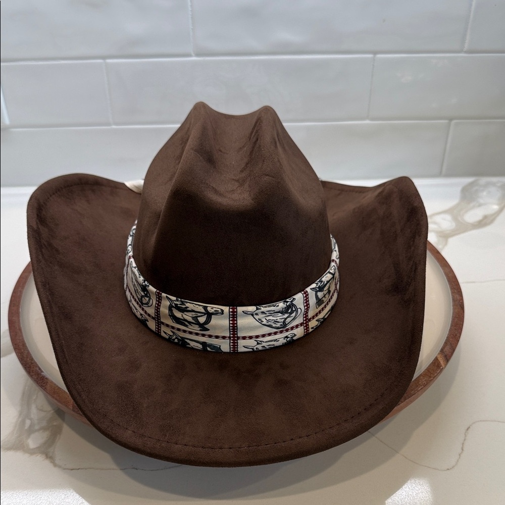 Brown Cowboy Hat with Patterned Band